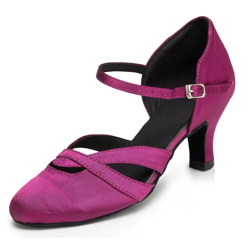 Latin Shoes Salsa Tango Ballroom Party Women's Shoes Satin Black Purple Girls High Heel Dance Sneakers Outdoor Dancing Shoes