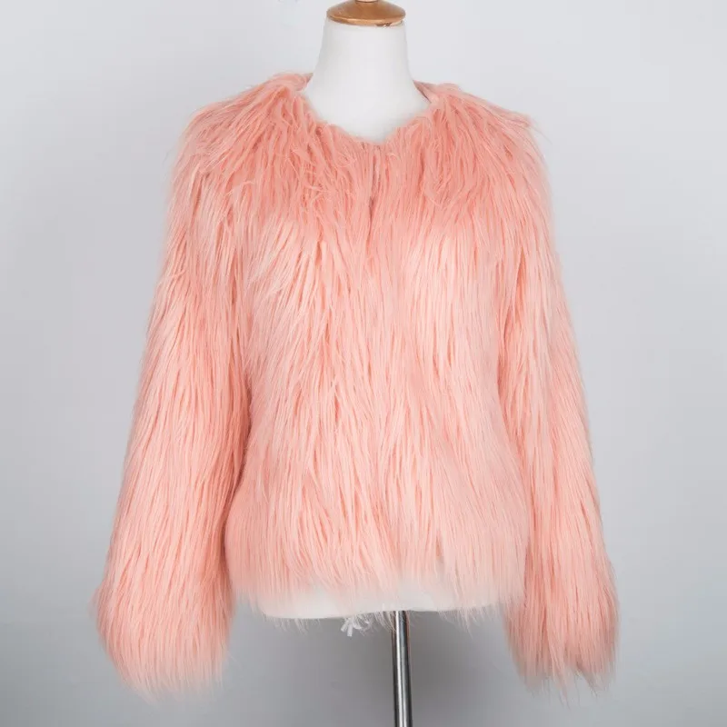 Autumn Winter Furry Faux Fur Collarless Coat