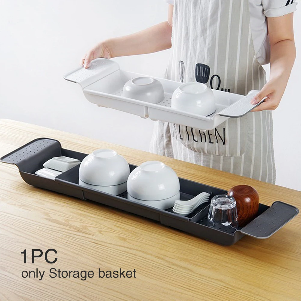 Bathtub Thick Storage Rack Kitchen Bath Storage Sink Shelf Basin Moisture Proof Tableware Holder Drain Basket Telescopic