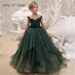 Green Collar Flower Girl Dresses For Wedding Sleeveless Lace Applique Daughter First Communion Gowns детские вечерние платья