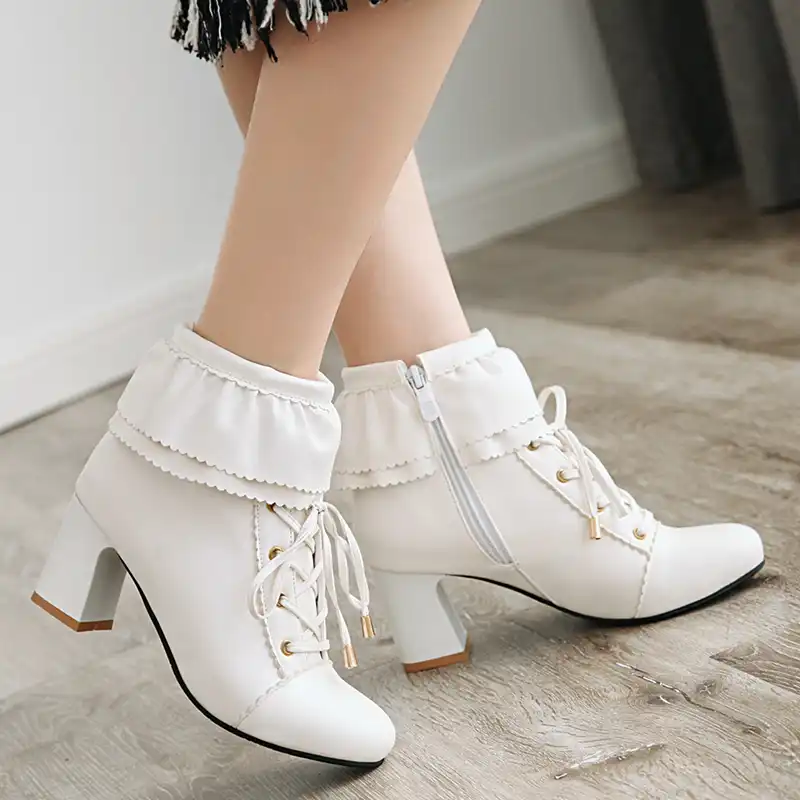 white booties round toe