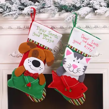 

Cartoon Dog Cat Christmas Stocking Gift Bag Xmas Tree Hanging Pendant Decor Party Kids Gift Bags