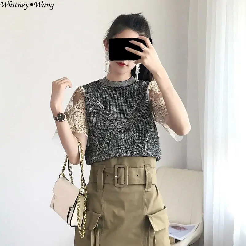 WHITNEY WANG осень мода уличная кружева лоскутное свитер женский джемпер pull femme sueter mujer invierno
