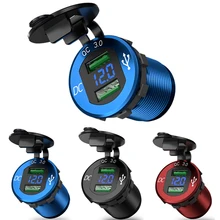 Cargador USB Dual 3,0 de carga rápida, toma de corriente de aluminio, resistente al agua, con voltímetro LED, para coche, barco, 12V y 24V