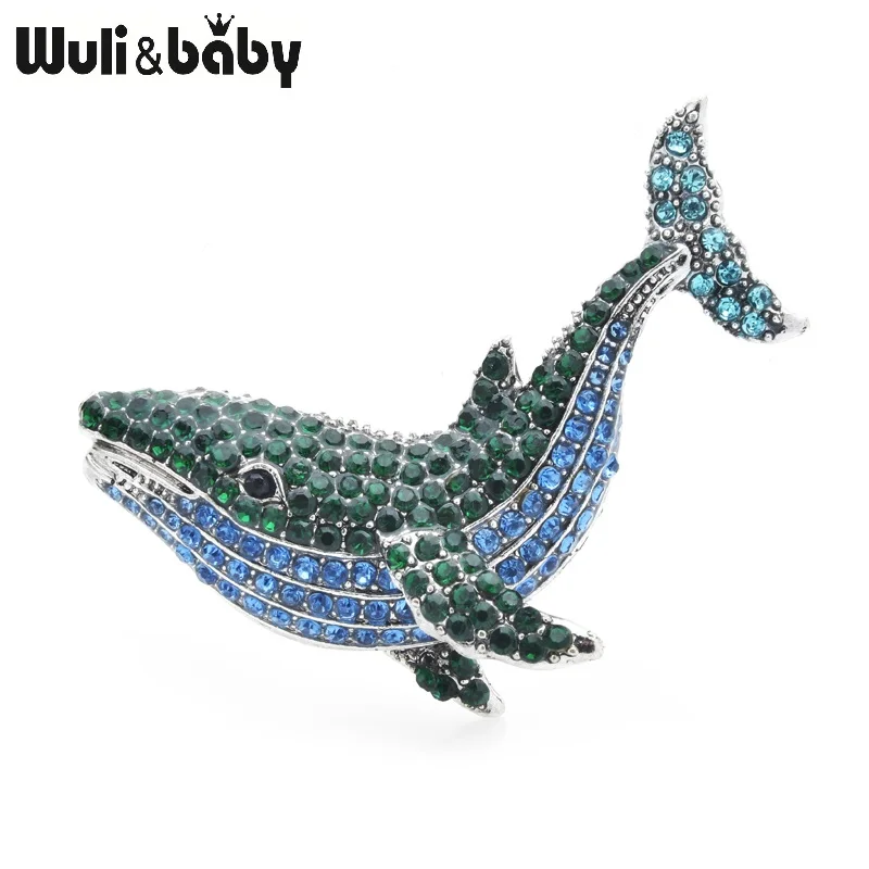 Wuli& baby, Синие стразы, Кит, броши рыба, для женщин, сплав, дельфин, животное, вечерние, на каждый день, брошь на булавке, подарки