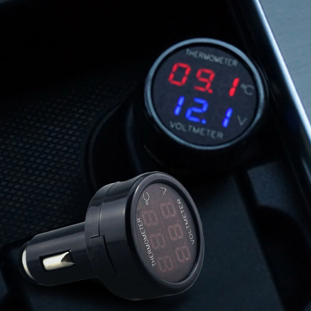 USB Автомобильное зарядное устройство синий+ красный дисплей для 12 V/24 V автомобилей 2 в 1 цифровой автомобильный комплект Вольтметр термометр