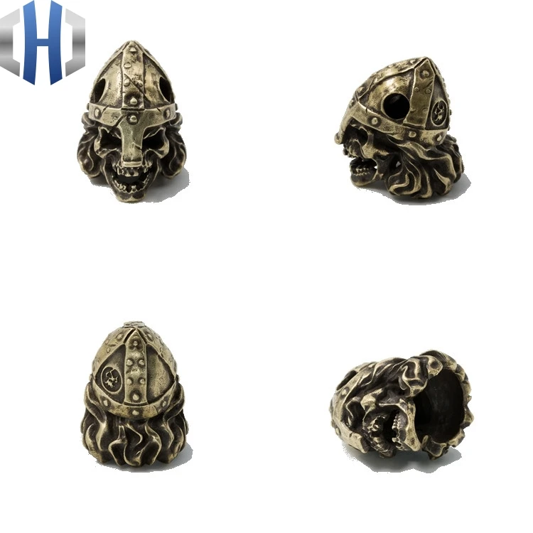 Original Nordic Samurai Skull Helmet Handmade Knife Beads Pendant Outdoor EDC Copper Paracord Beads