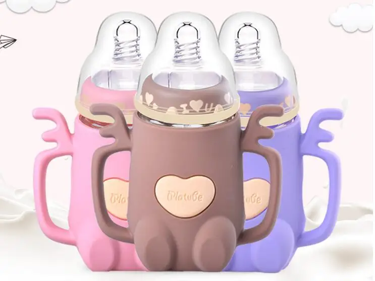 Sallybaby силиконовая стеклянная Детская Бутылочка с ручкой для предотвращения