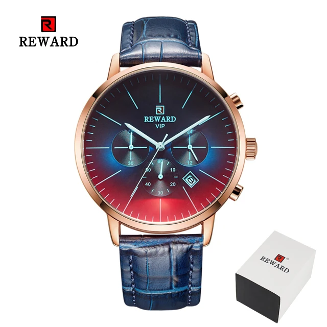 Leather Blue Box Новинка, Модные Цветные часы с ярким стеклом для мужчин, топ класса люкс, Брендовые мужские часы с хронографом из нержавеющей стали, деловые часы, мужские наручные часы - Цвет: Leather Blue Box