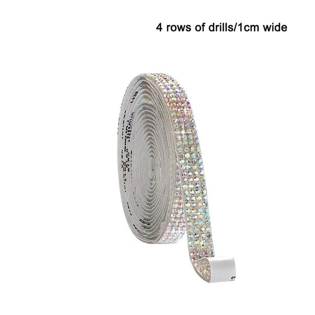 Self-Adhesive Crystal Rhinestone Diamond Ribbon DIY Decoration Sticker with Rhinestones for Arts Crafts DIY Car Phone Decoration multicolor-1cm