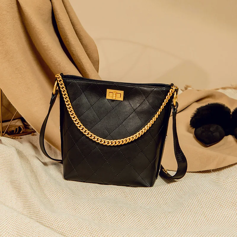 

Online Celebrity Hippies Bag Genuine Leather Bucket Bag Retro Graceful Rhombus Large Capacity Different Size Bags Shoulder WOMEN