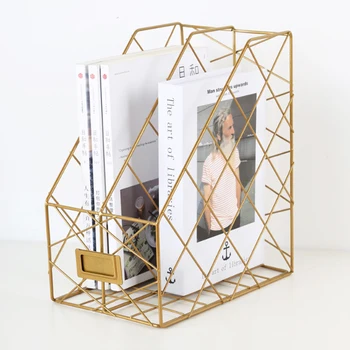 

Nordic Wrought Iron Storage Rack Desktop Books And Magazines Finishing Rack Golden File Rack Office Rack Storage Finishing Rack