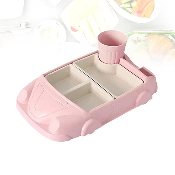 

Creative Bamboo Fiber Plastic Car-Shaped Dinner Tray Drop-proof Rices Dishes Baby Separate Plates Children's Cutlery Set with Wa