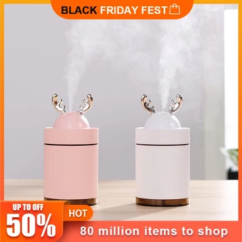 

USB Ultrasonic Air Humidifier Mini Elk Horn 260ml Cool Mist with Night Light