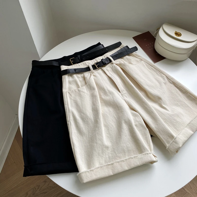 ladies shorts Casual Wide Leg Shorts With Belt 2020 Casual Loose Straight Women Hotpants linen shorts