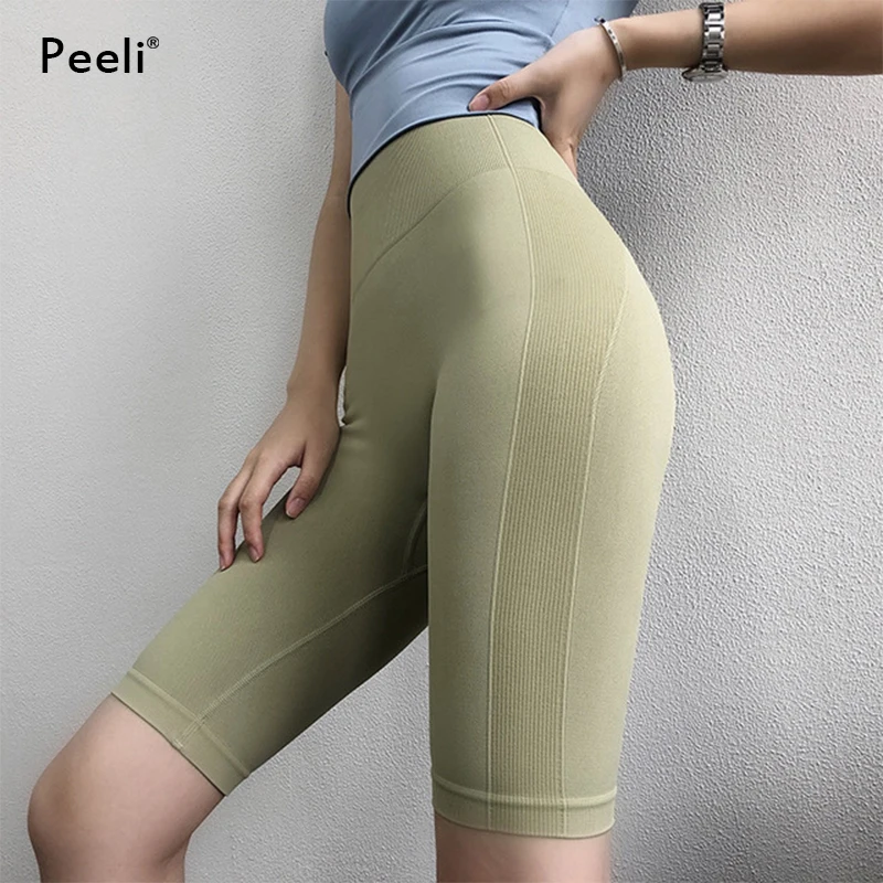 Peeli Solid Gym Shorts Women High Waist Seamless Yoga Short Tummy Control Workout Shorts Fitness Booty Capris Legging Sportswear Peeli Solid Gym Shorts Women High Waist Seamless Yoga Short Tummy Control Workout Shorts Fitness Booty Capris Legging Sportswear
