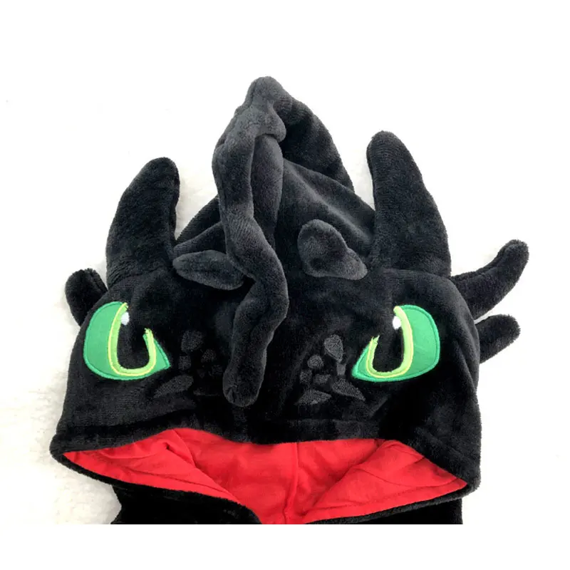 Dragon noir Onesie enfants adulte unisexe flanelle pyjama Anime