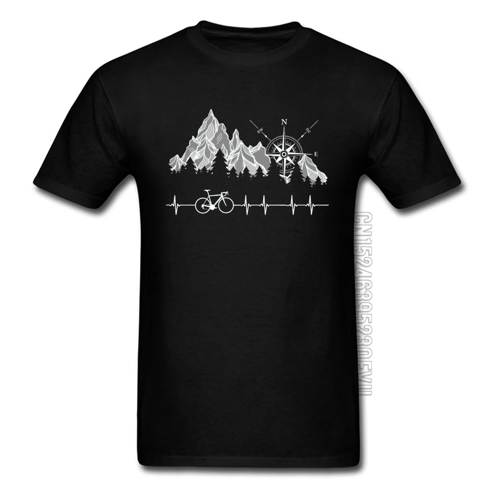 

Cycle Life Heartbeat Biker Men Tshirt Mountain Forest Hiking Printed Tops & Tees Compass Bike Casual Funny T-shirts 100% Cotton