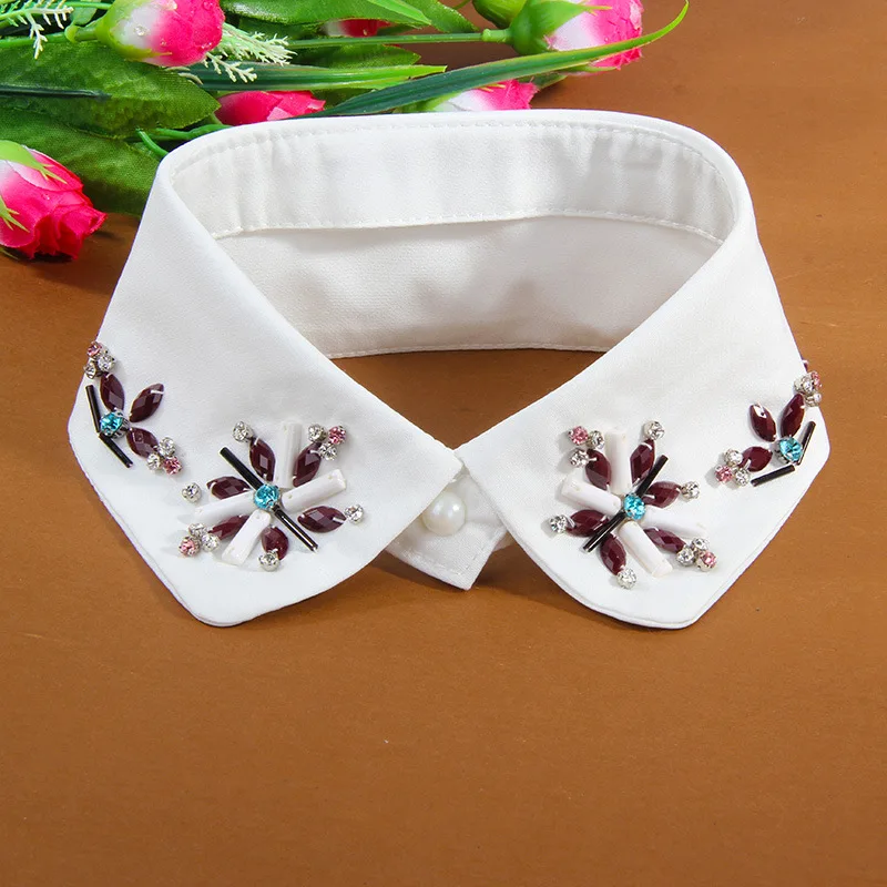 Neck Collar Женский Галстук, стразы, жемчужный бисер, пуговица, воротник-обманка, элегантный хлопковый съемный воротник, съемный топ с отворотом - Цвет: Neck Collar