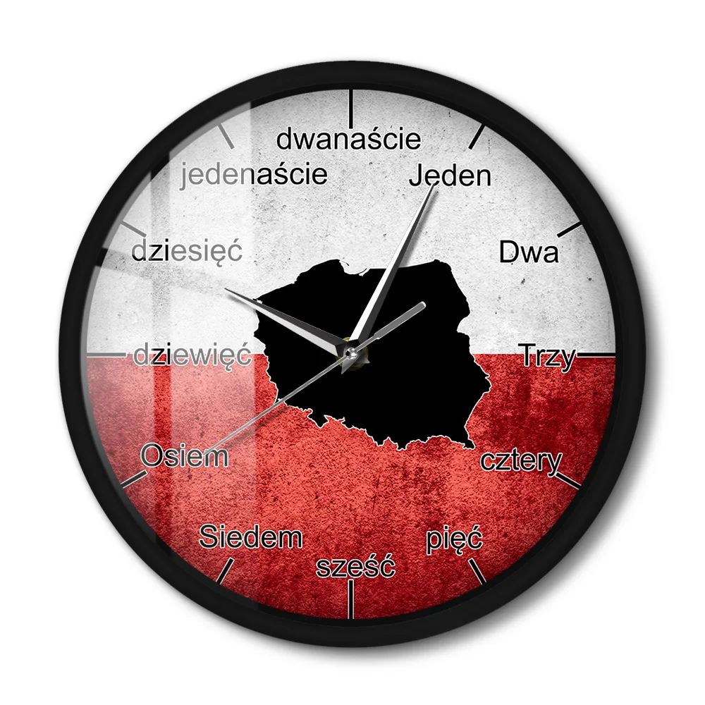 Polish Metal Frame Wall Clock Patriotic Poland Flag Map Luminous Wall