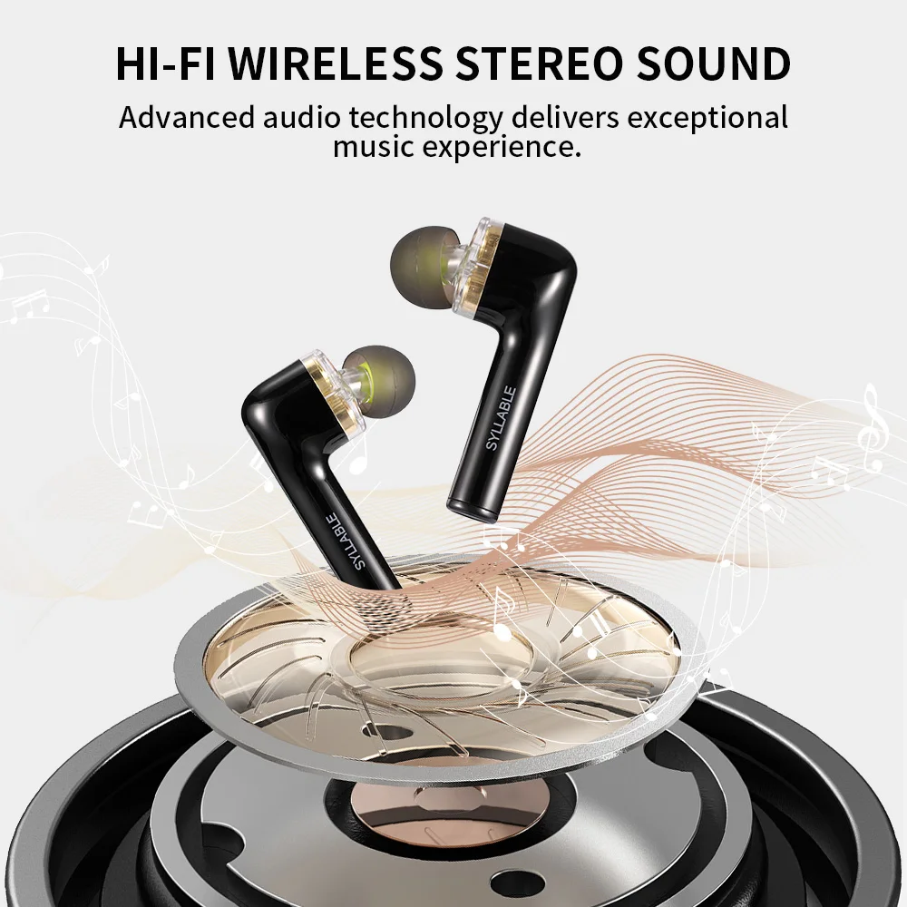 Original SYLLABLE S119 bluetooth V5.0 bass earphones wireless headset noise reduction SYLLABLE S119 Volume control earbuds (Ochre color)