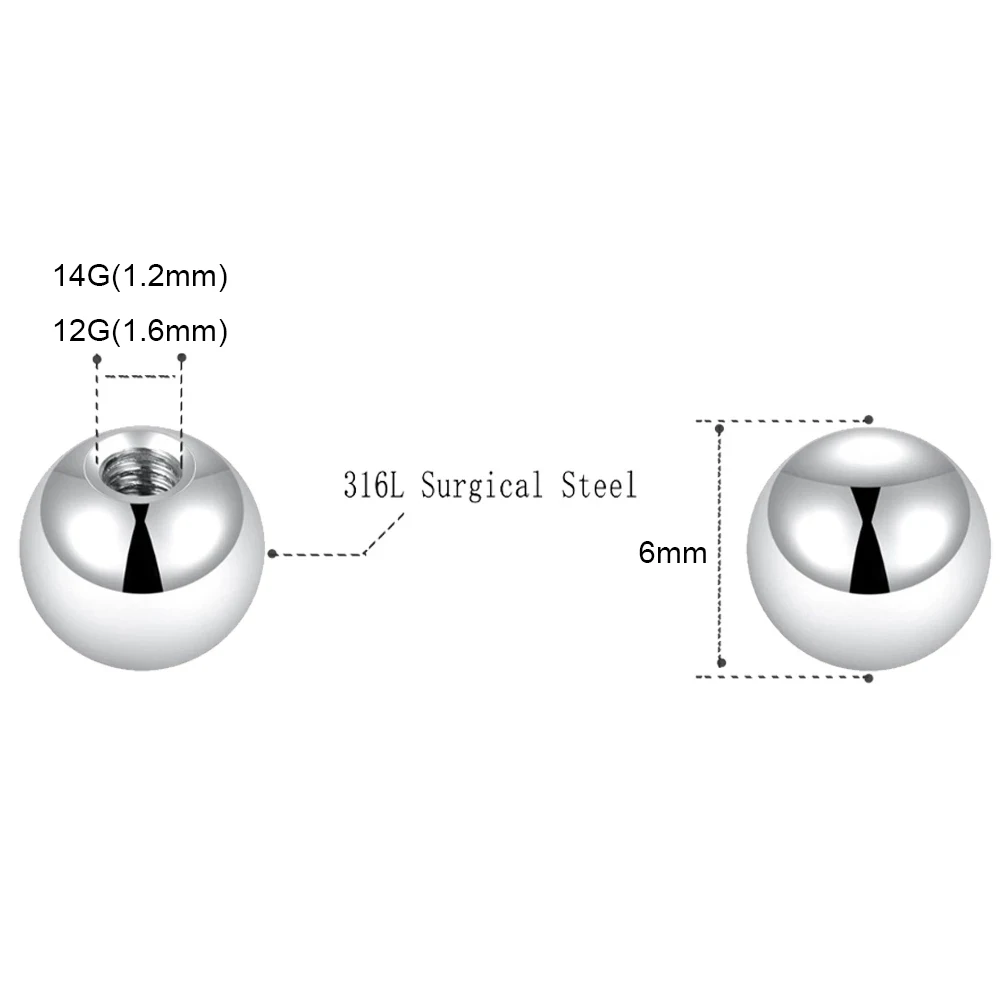 100pcs Replacement Spare BALLS Labret Barbell Bar Piercing Attachments 14g 16g DIY Stainless Steel Body Jewelry