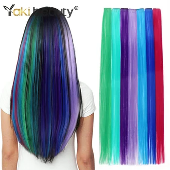 

YAKI BEAUTY Fashionable 24Inch Long Colorful Straight 10 Pieces/Set Natural Punk Synthetic Clip In Hair Extension