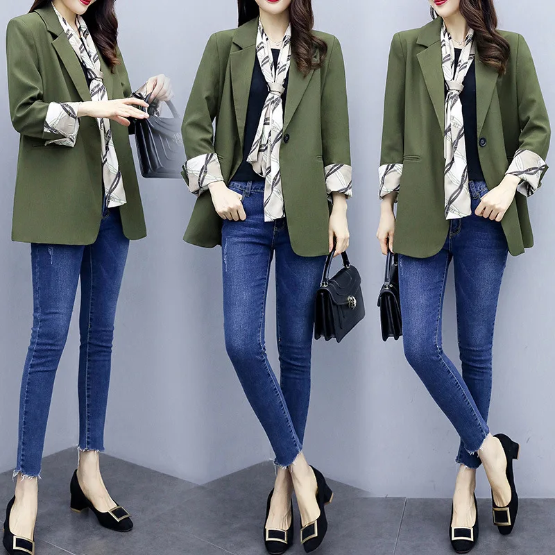 

2019 Autumn New Style Fashion Leisure Suit Coat Able Ol Elegant Printed Silk Scarves Versatile WOMEN'S Dress Suit Fashion