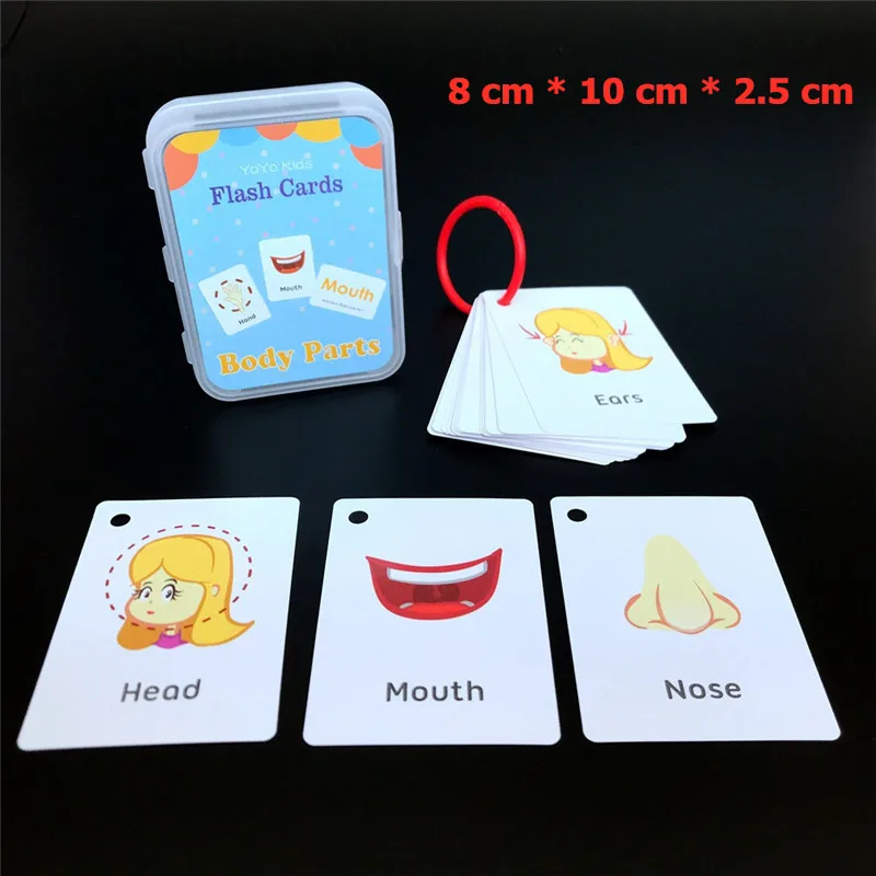 

Baby Cognitive Cards Educational Toys Learning Game Cartoon Animal Fruit in English Colorful flashCards Box Toys for Children