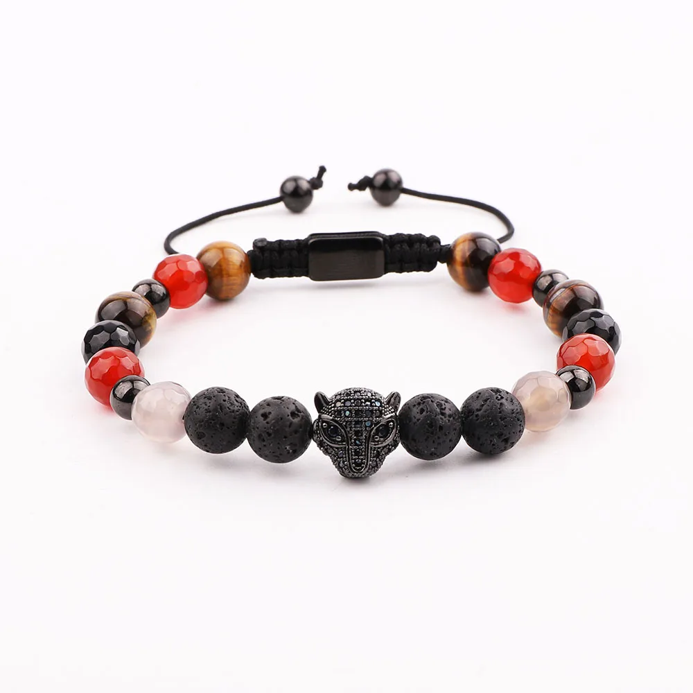 JARAVVI Natural Lava Stone Leopard Lion Charm Adjustable Beads Bracele Men Women - Image 2