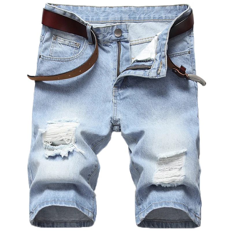 2020 Summer New Men's Ripped Short Jeans Homme  Casual Trousers Slim Fit High Quality Denim Shorts Pants Male Brand Clothes