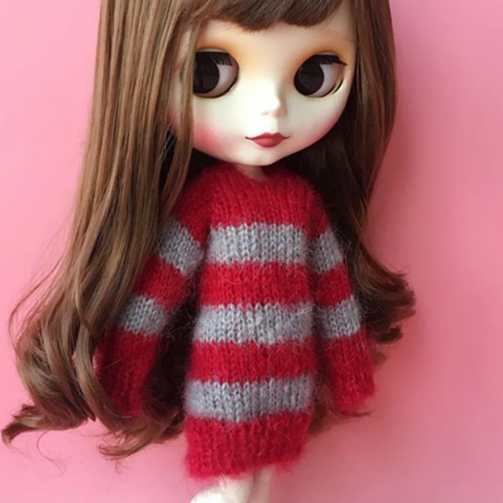 1/6 Scale Doll Costume, Oversize Striped Sweater for 27cm Obitsu, Blythe, Licca-Chan, Momoko 12 inch Dolls