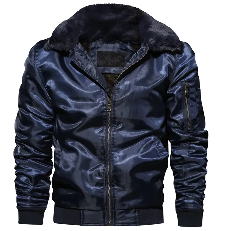 Men's Winter Fleece Thick Bomber Jacket Down Parkas Army Air Force Military Jacket Men's Outwear Casual Cargo Pilot Jacket Coat - Цвет: Blue