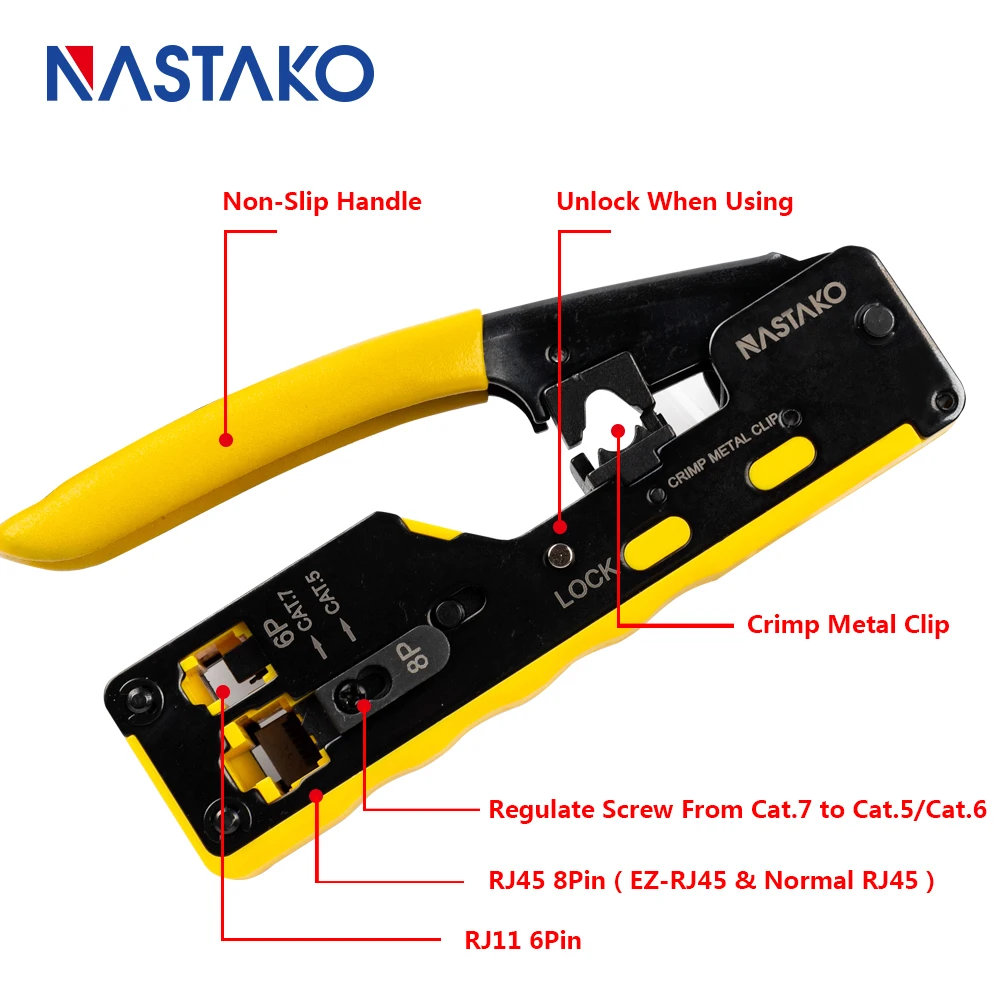 All in one EZ RJ45 Tool Network Crimper Cable Crimping Tools for RJ45 Cat7 Cat6 Cat5 RJ11 RJ12 Modular Plugs Metal Clips Pliers