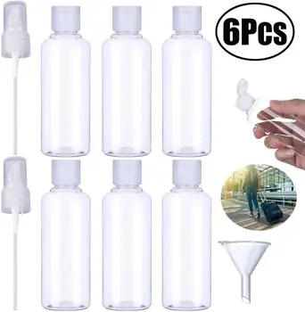 

Lvcky 6 Pack Transparent Plastic Air Flight Travel Bottle Set with Small Funnel for Flight, Airport, Holiday (100 ML)