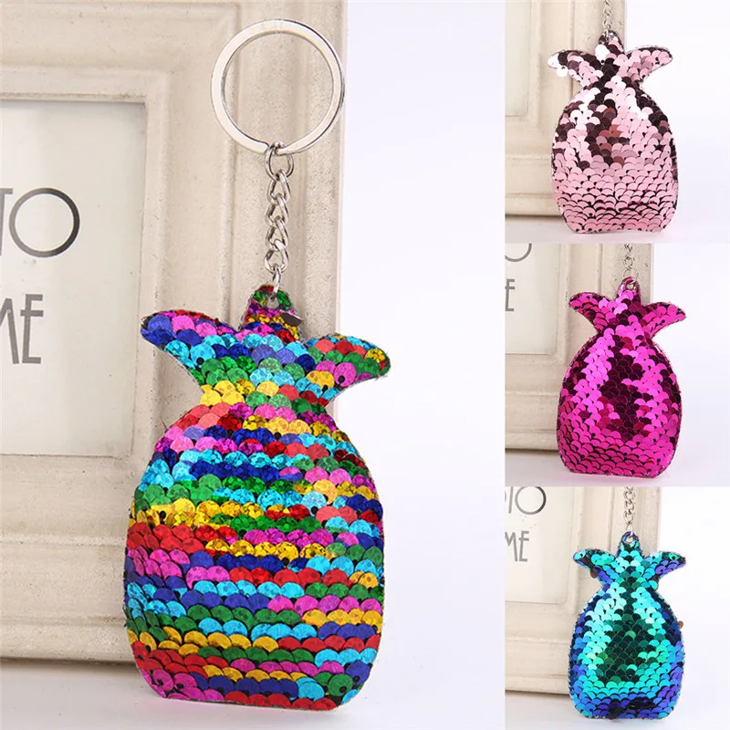 1Pc Women Sequin Pineapple Fruit Shape Mermaid Sequins Keychain Bag Accessories for Gift Key Chain Handbag Keyring Jewelry