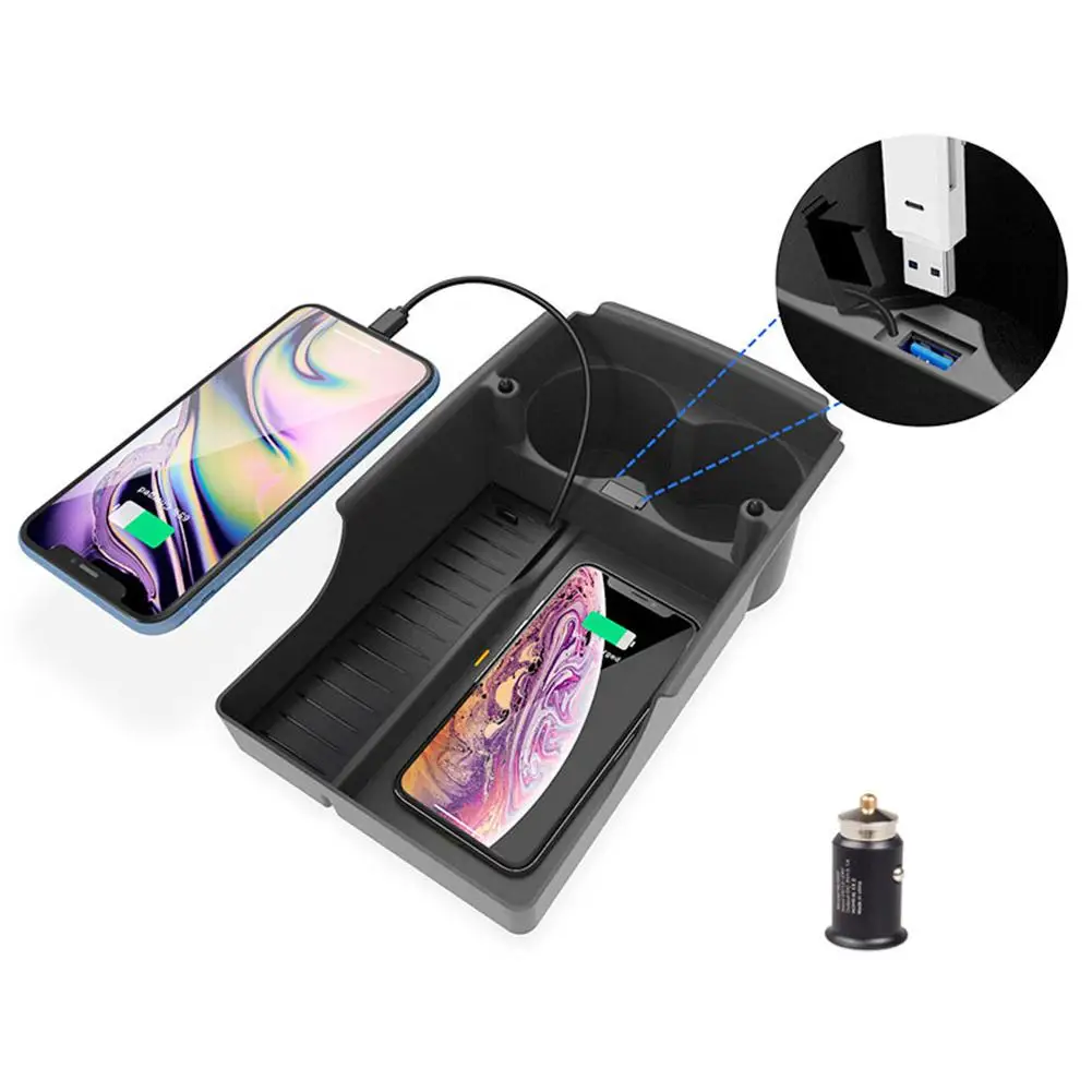 

For Tesla Model SX Mobile Wireless Charging Pad Dock Center Console Storage Box with Cup Holder Charger For iPhone for Samsung