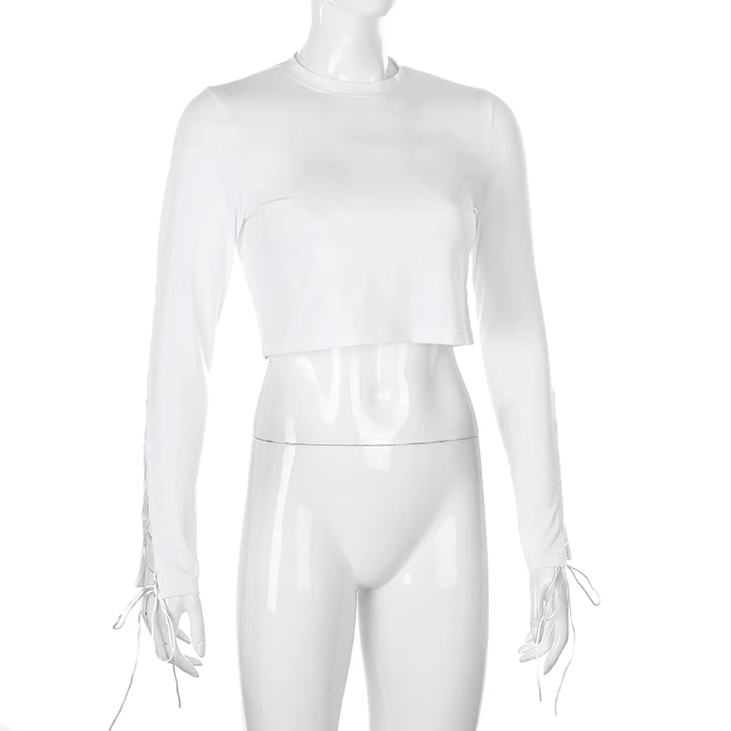 Iamhotty 2020 y2k Sleeve Bandage Sexy Croped Autumn Tops Women Vintage Solid Fitness Gym Outfits Tshirt Female Aesthetic Clothe