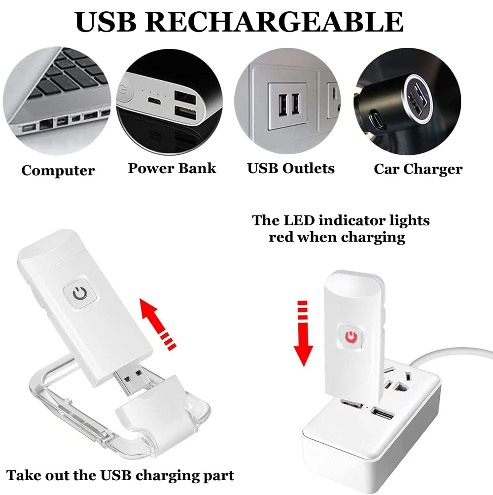 LED Clip USB Rechargeable Book Reading Light Brightness Adjustable Eye Care Portable Bookmark Read
