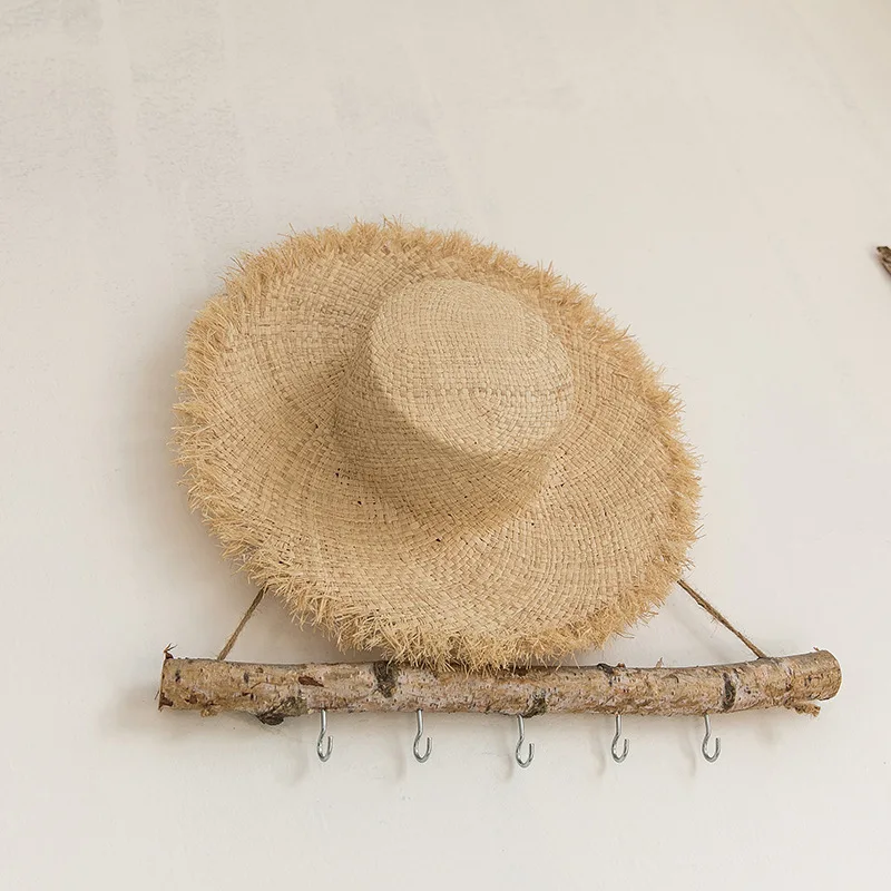 100% Handmade Natural Raffia Hats Women Flat Top Wide Brim Straw Hat Beach Hat Lady  Holiday Panama Sun Protection Sun Hat 4