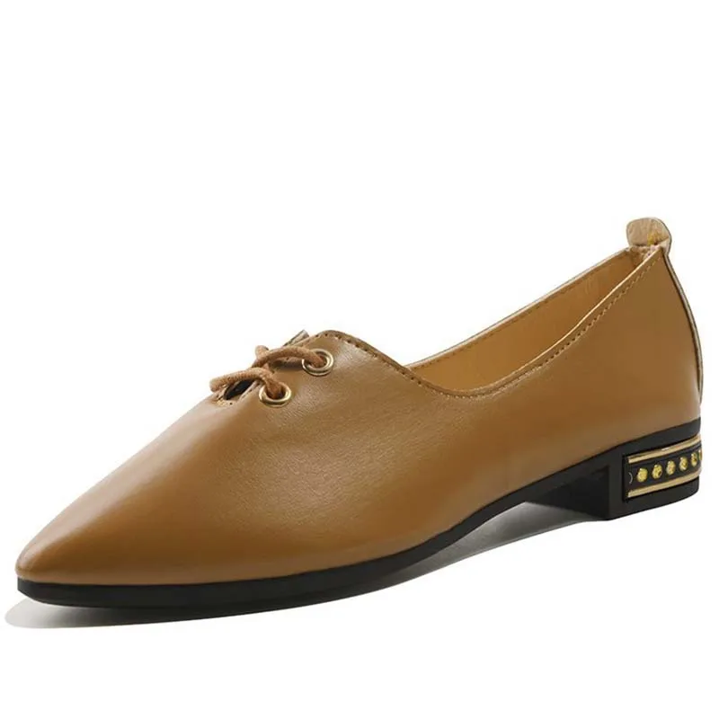 Scarpe donna/туфли из искусственной кожи на плоской подошве; Повседневные слипоны на плоской подошве; Лоферы для студентов; женская обувь; удобная обувь на мягкой плоской подошве с острым носком; женская обувь - Цвет: YP-688 Brown