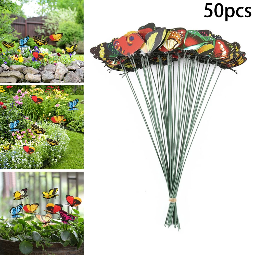 50pcs Butterfly Stakes Outdoor Yard Planter Flower Pot Bed Garden Decor