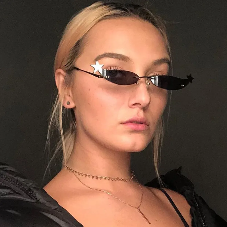 

AIMISUV Rimless Cat Eye Sunglasses women New Fashion Brand Designer Cool Small Star Women's Sunglasses Metal Frameless Narrow