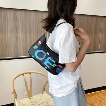 

Retro Totes Bags For Women Fashion Graffiti Handbag Soft Leather Female Armpit Bag Casual Mini Vintage Shoulder Bags