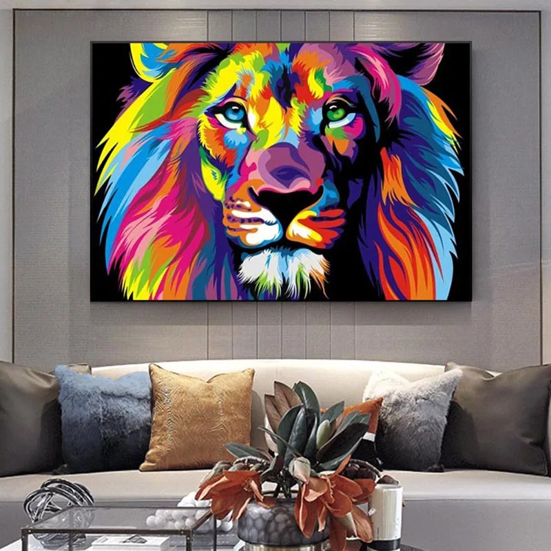 

Abstract Watercolour Lion Canvas Painting Posters And Prints Colourful Animal Picture On Wall Art Decoration For Living Room