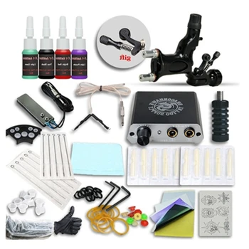 

Tattoo Kit 4 Colors Inks Wrap Coils 1 Black Tattoo Motor Machine Grips Needles Power Supply Tattoo Kit For Beginner