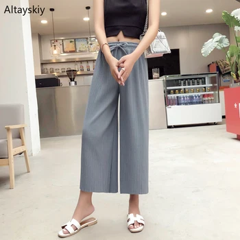 

Pants Women 2020 Spring and Autumn Korean Style High Waist Womens Loose Ankle-Length Wide Leg Trousers Female Daily Simple Chic