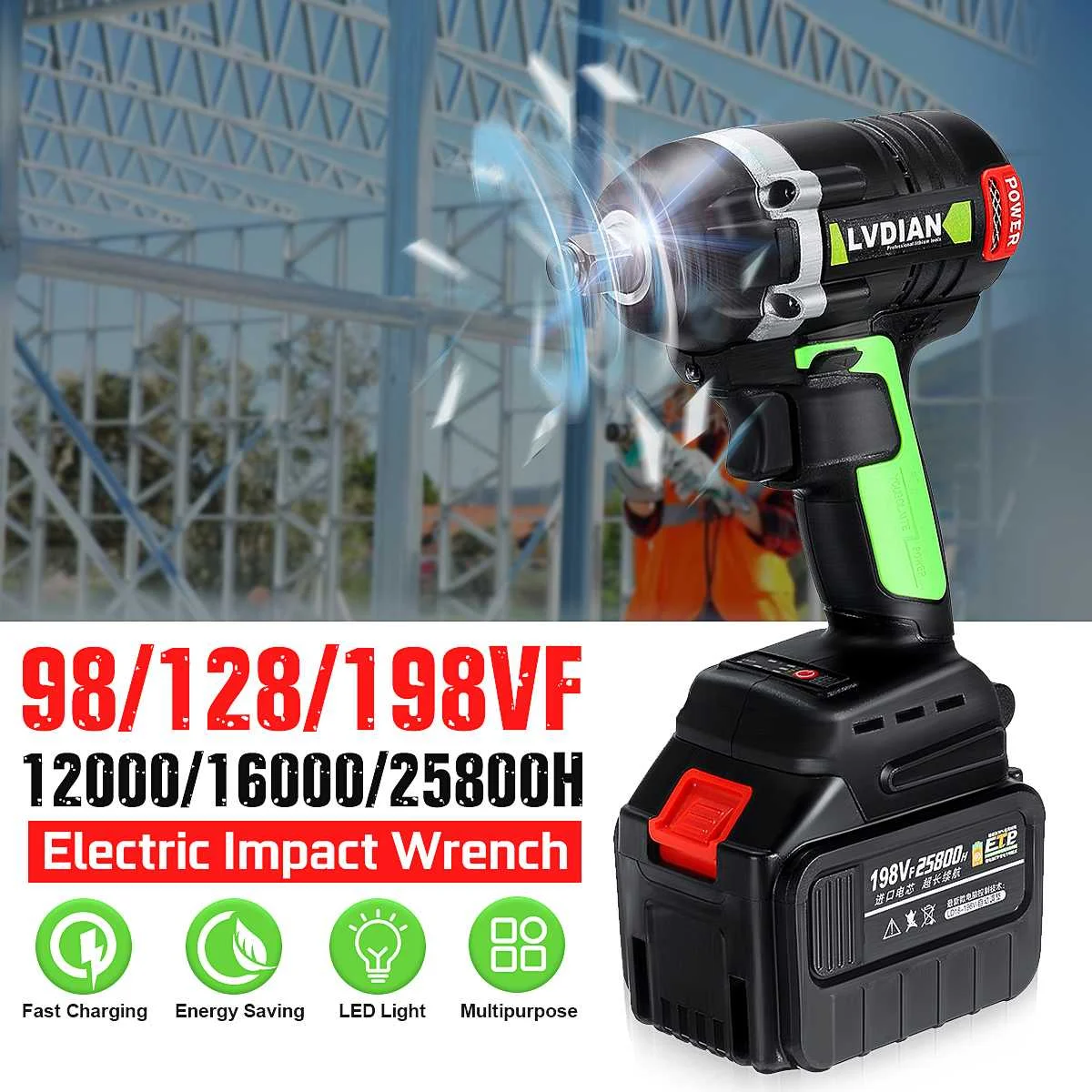 

98/128/198VF Brushless Cordless Electric Wrench Impact Wrench Battery Power Electric tool Electrician Impact Screwdriver