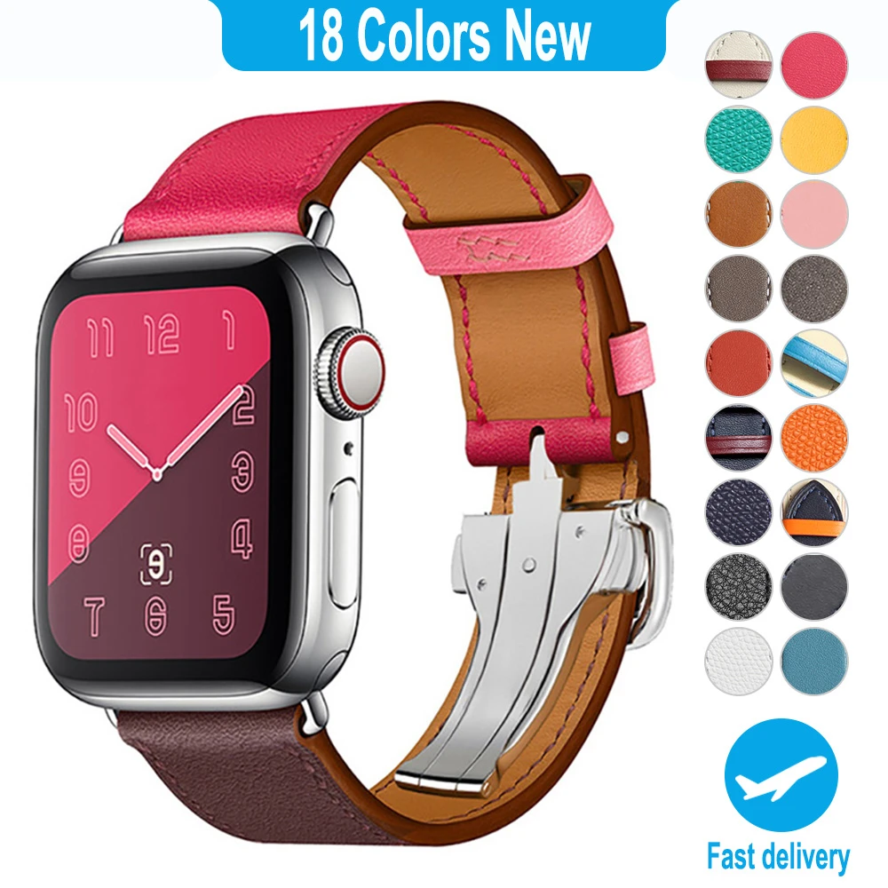 Ремешок из коровьей кожи для Apple Watch band 44 мм iwatch Series 5 4 3 2 1 роскошный стальной