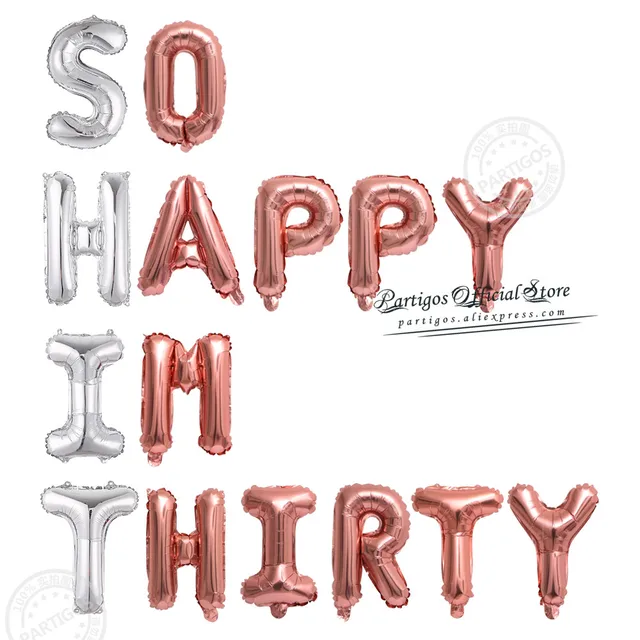 15Pcs/Set 12/16Inch Mixed Rose Gold Foil Letter Balloons 30th Birthday Party Decorations So Happy Im Thirty Balls Banners silver set 2